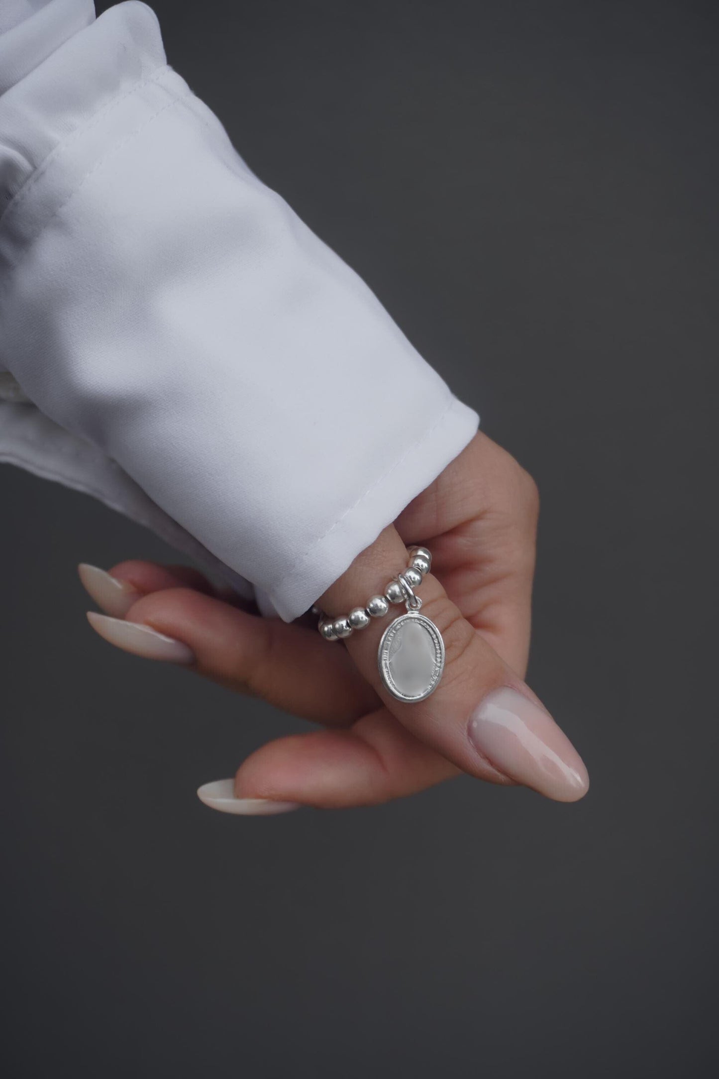 Medal Charm Ring (4mm Beads), Medal, Stacked Rings, Women's Rings, Charm Rings