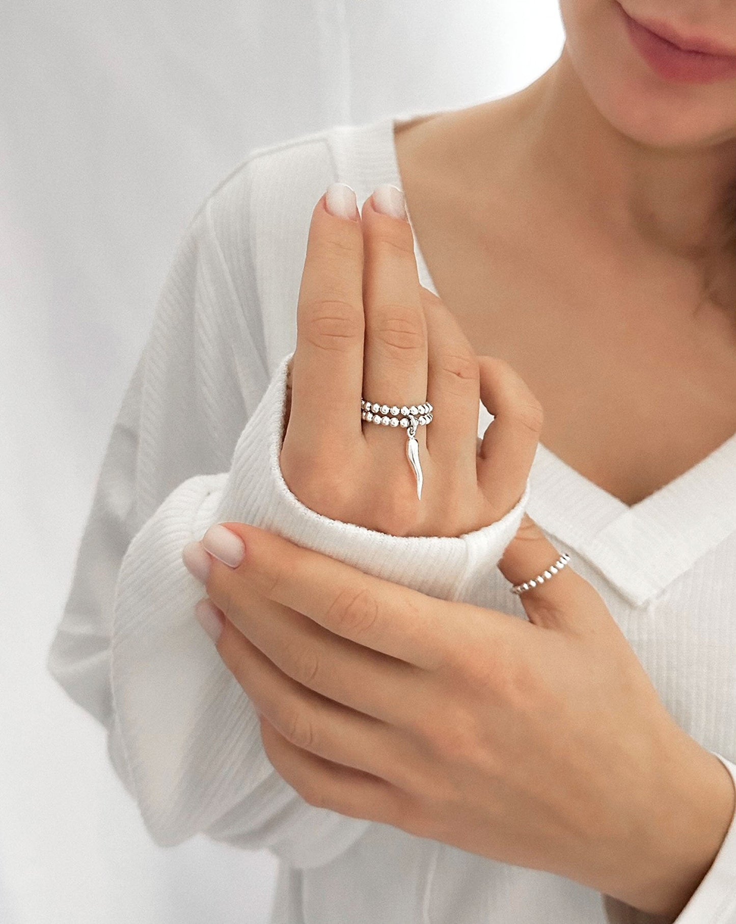 Silver Stretch Charm Ring,  Silver Rings, Stacked Rings