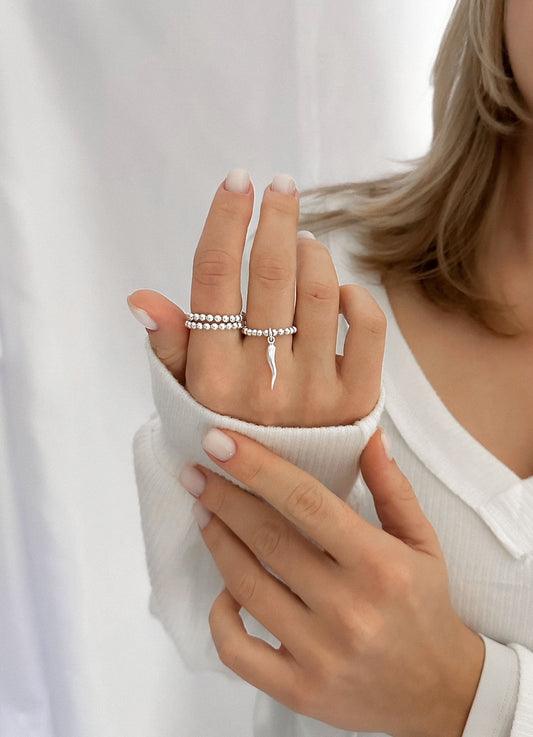 Silver Stretch Charm Ring,  Silver Rings, Stacked Rings