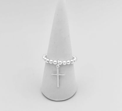 Silver Stretch Cross Charm Ring, Cross Charm Ring, Stacked Rings, Women's Rings, Charm Rings