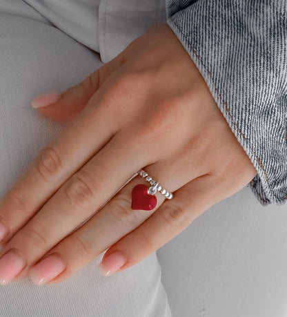 Charm Ring, Heart Charm Ring, Heart Charm, Women's Rings,