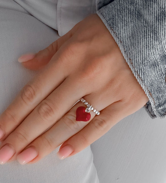 Charm Ring, Heart Charm Ring, Heart Charm, Women's Rings,