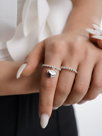 Silver Stretch Heart Charm Ring, Heart Charm, Women's Rings, Charm Rings